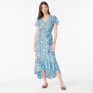 J. Crew‎ V-neck flutter-hem dress in aqua burgundy paisley Women’s Size 2